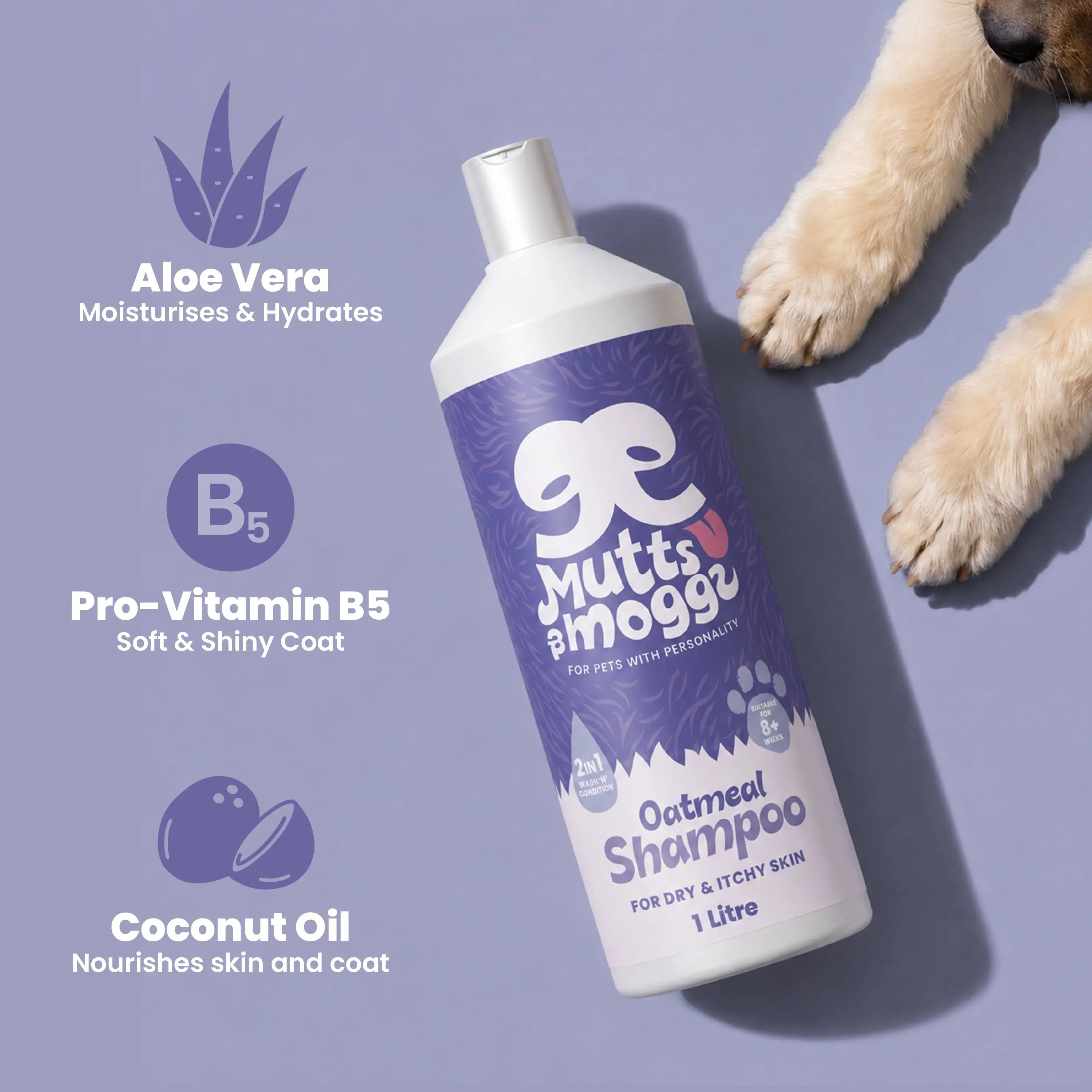 Oatmeal Dog Shampoo for Sensitive Skin – 1L Mutts and Moggs