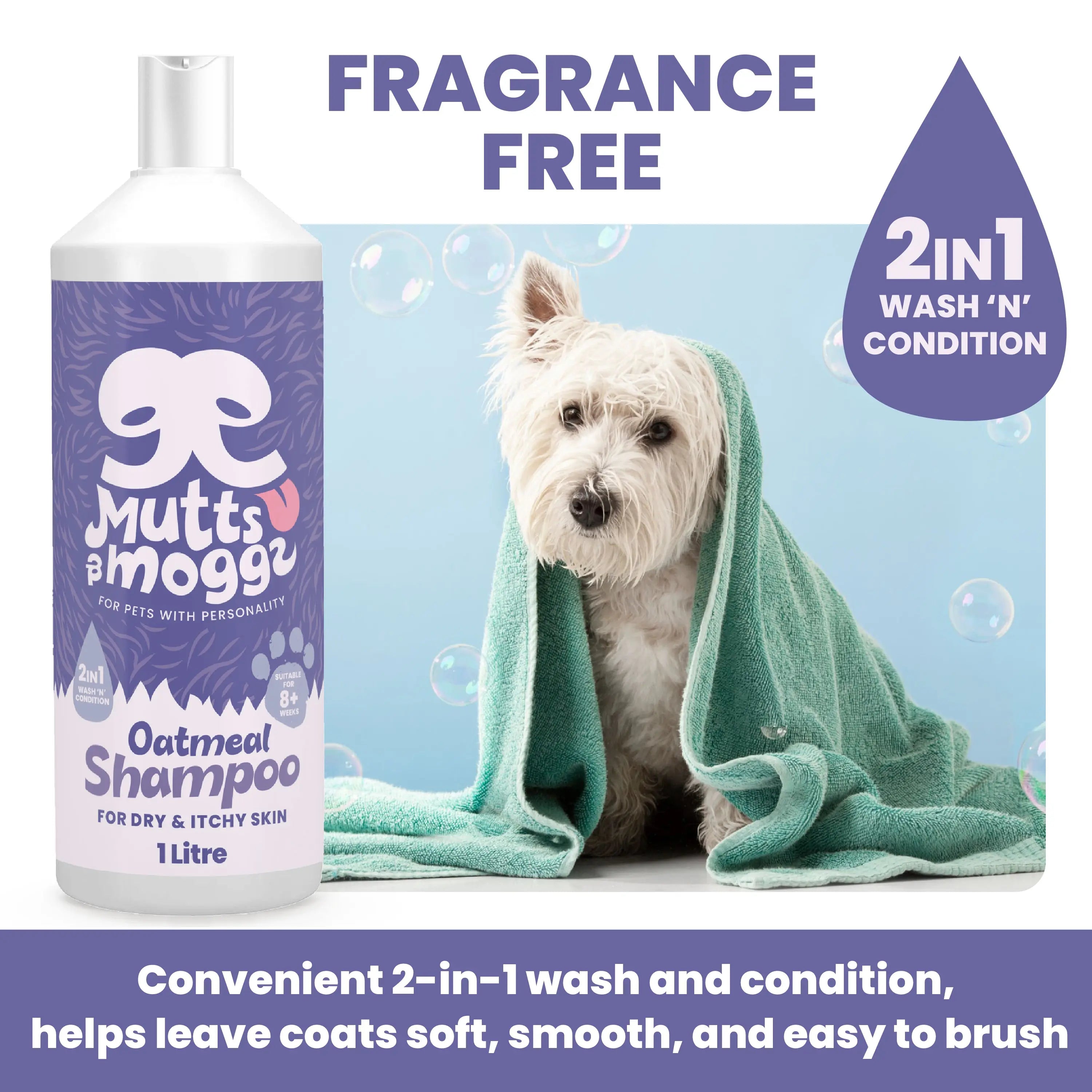 Oatmeal Dog Shampoo for Sensitive Skin – 1L Mutts and Moggs