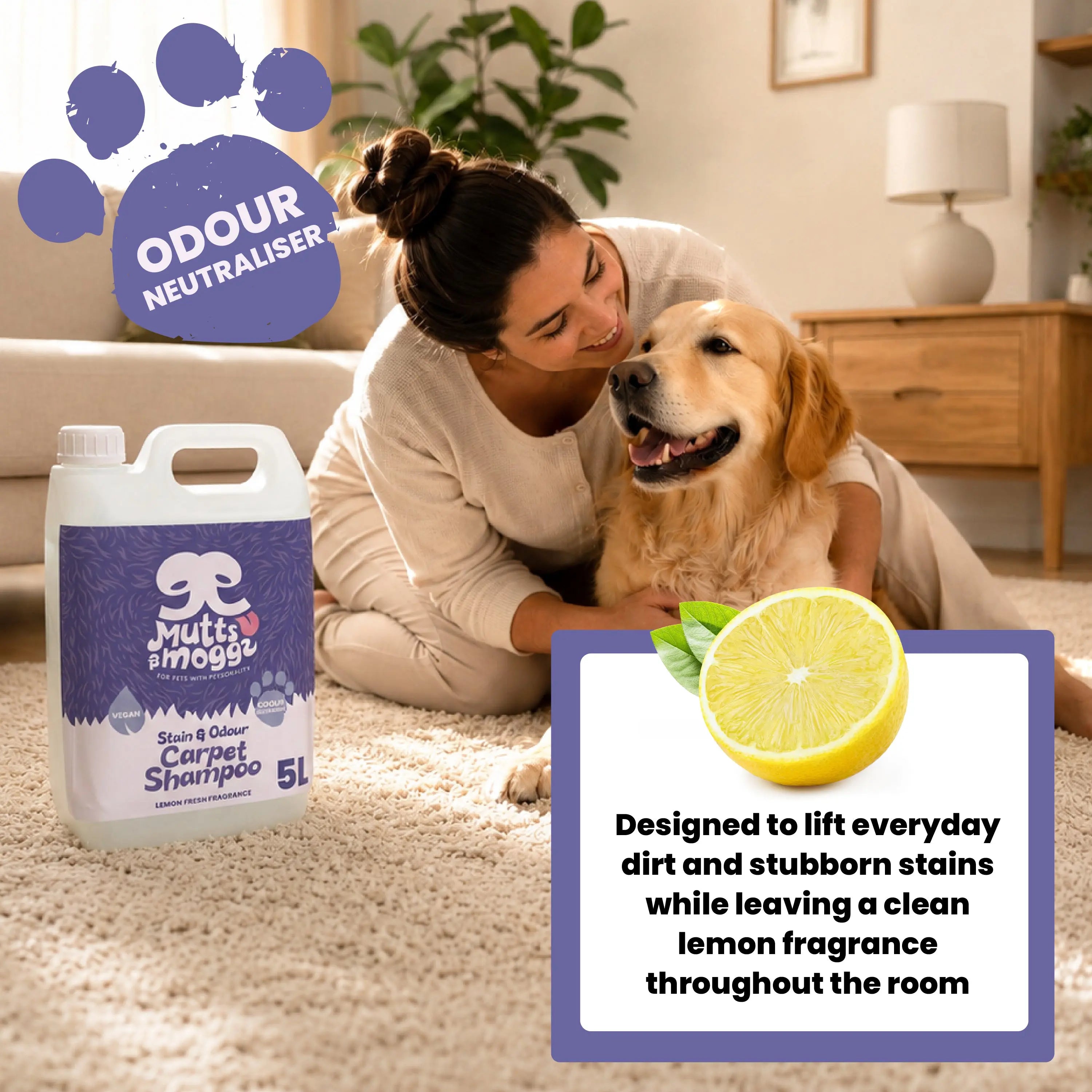 Lemon Fresh Pet Carpet Shampoo for Stains & Odours – 5L Mutts and Moggs